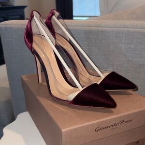 Gianvito Rossi Plexi Heels in Velluto Granata